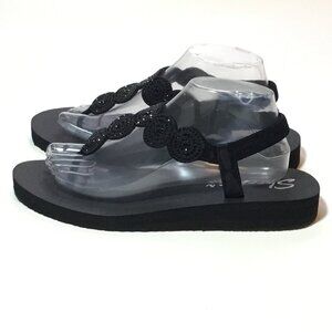 Skechers Yoga Foam Women's Size 10 Black Thong Slingback Sparkle Sandals